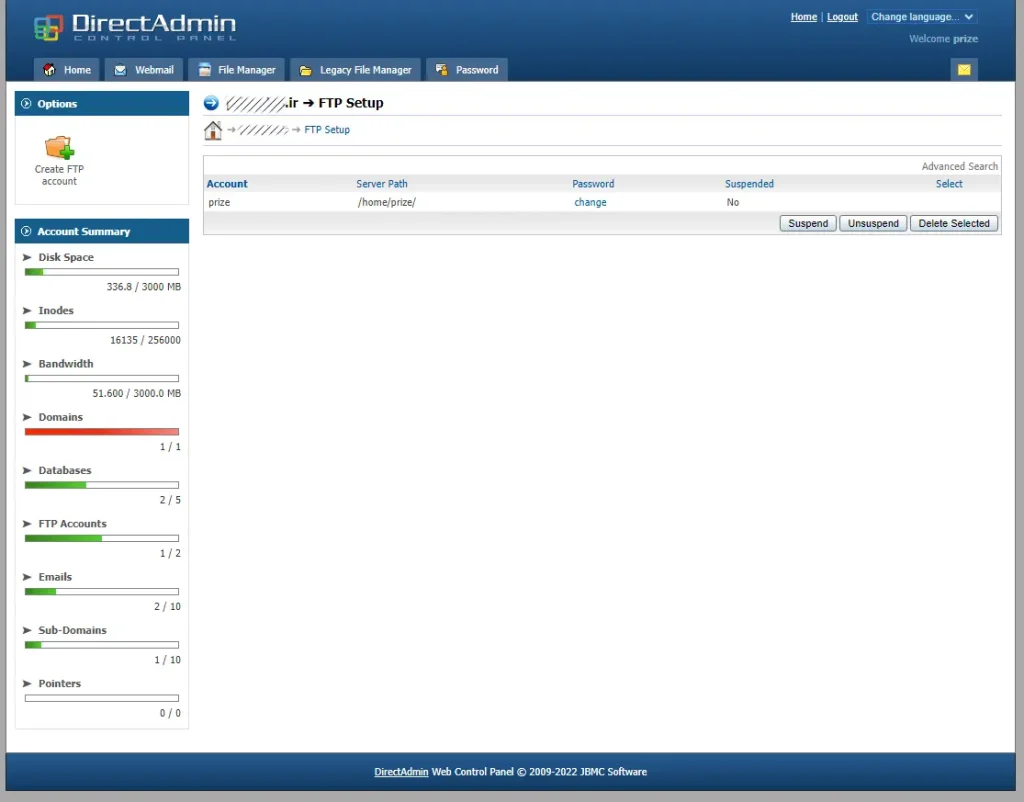 رفع خطای دستوری با استفاده از FTP-پنل هاست- FTP Management