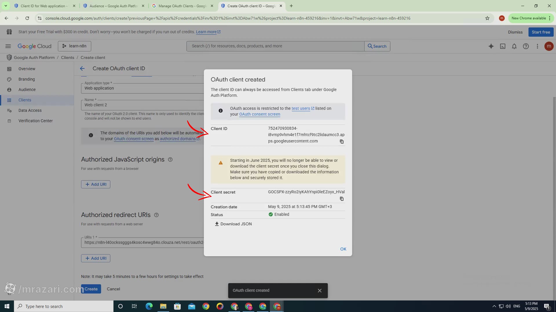 دریافت client id و client secret برای oauth2