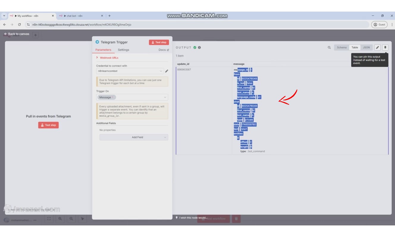 دریافت پاسخ ربات در n8n