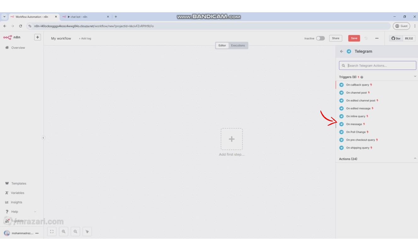 انتخاب گزینه onmessage