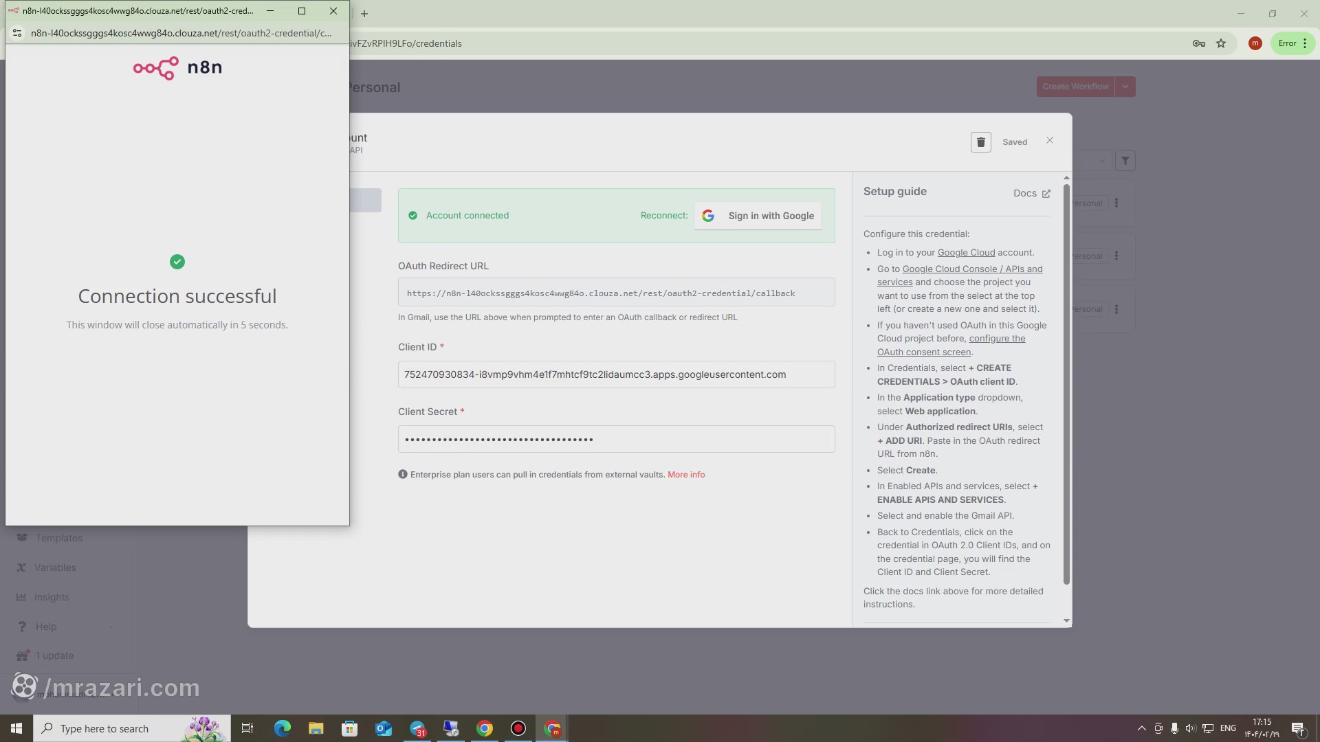 ارتباط موفق به gmail در n8n